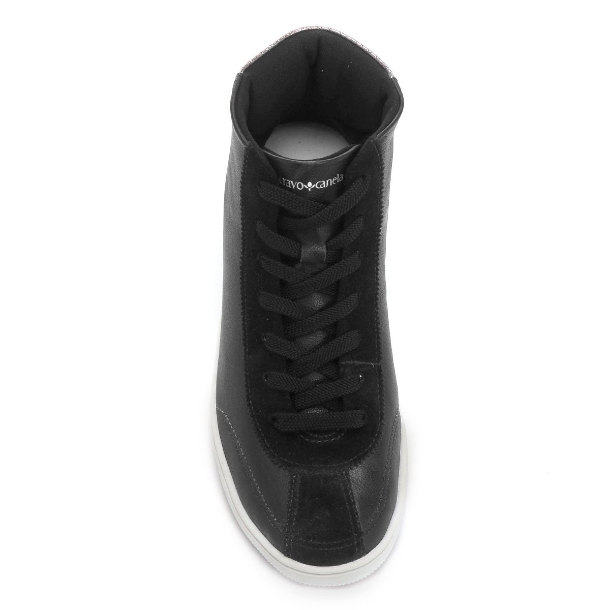 tênis couro cano alto cravo & canela com cadarço elástico feminino